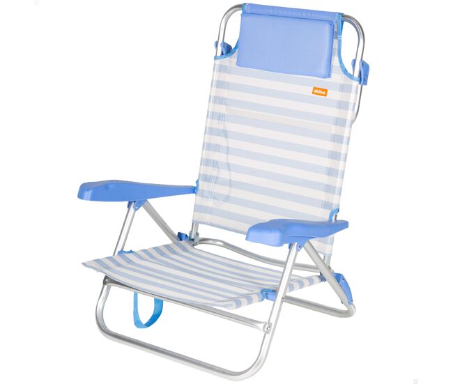 Aktive cadeira de praia dobrável multiposições 48x50x80 cm com listras e alça