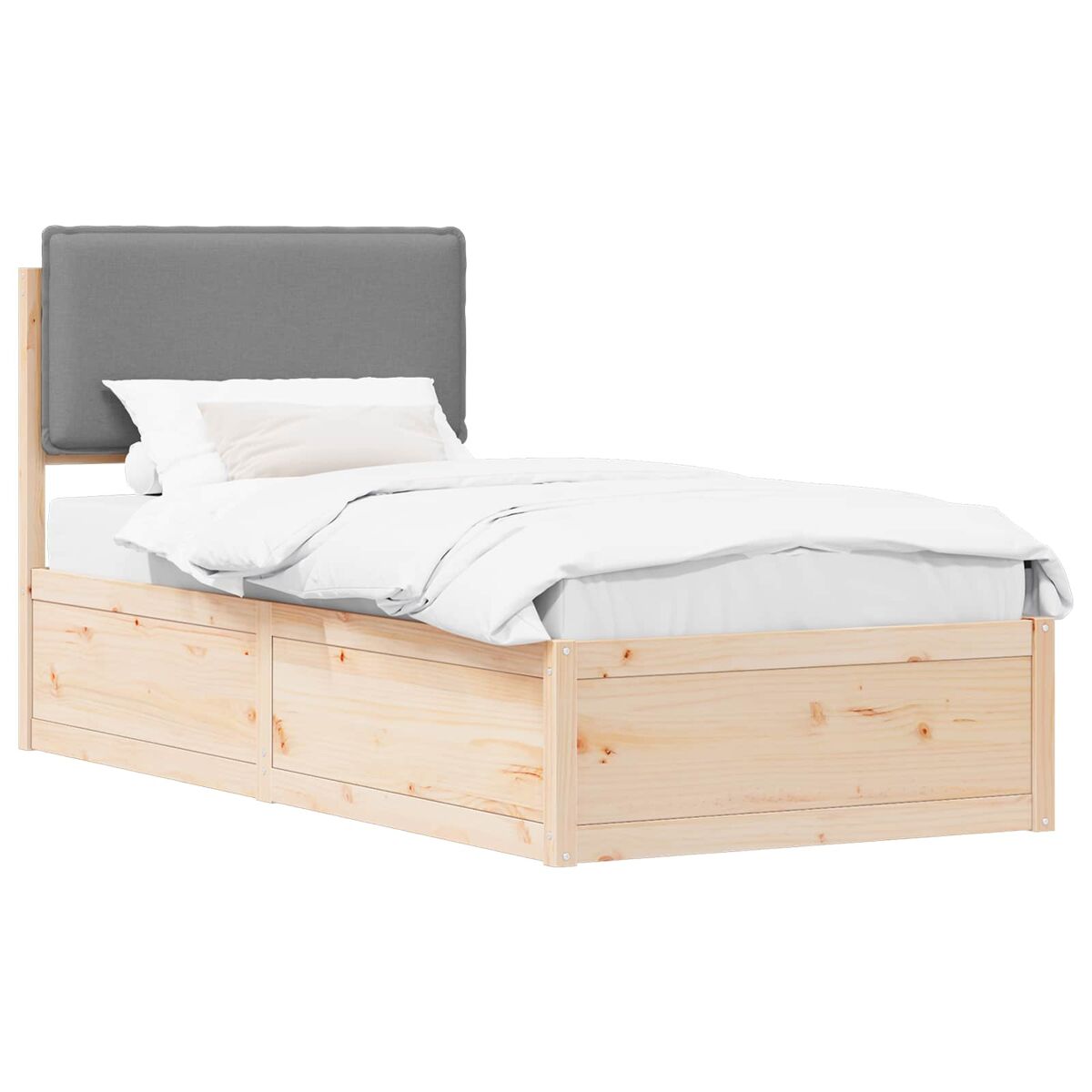 Estrutura de cama de solteiro simple com cabeceira estofada cinzento-claro