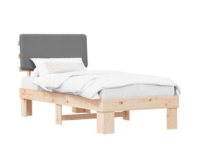 Estrutura de cama de solteiro simple com cabeceira estofada cinzento-claro