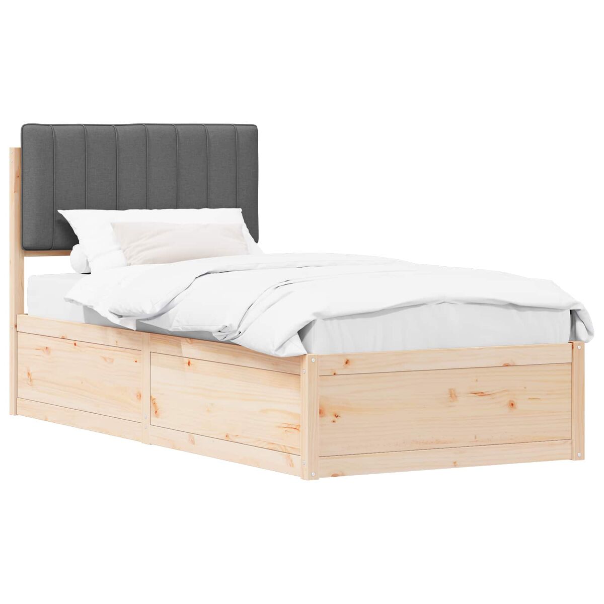 Estrutura de cama de solteiro para adultos com cabeceira estofada cinza escuro