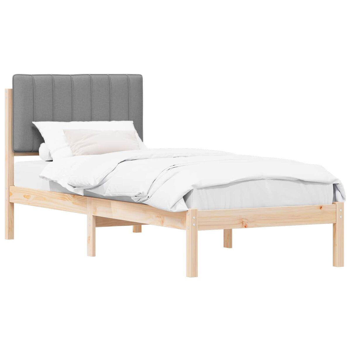 Estrutura de cama de solteiro simple com cabeceira estofada cinzento-claro