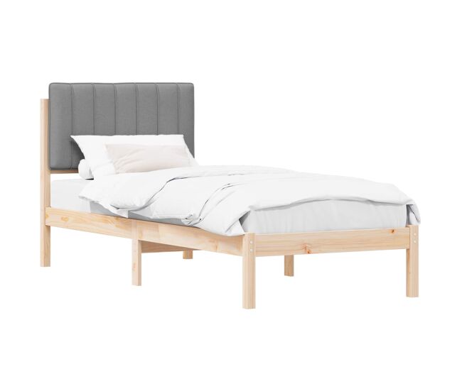 Estrutura de cama de solteiro simple com cabeceira estofada cinzento-claro