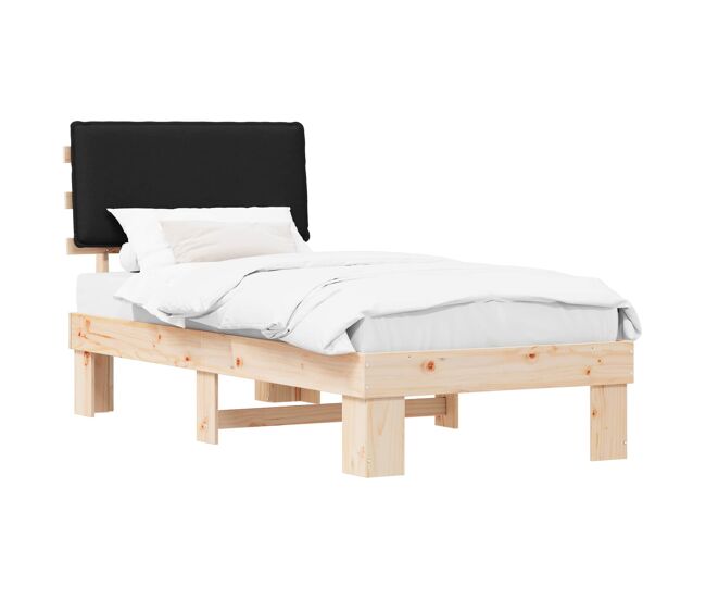 Estrutura de cama de solteiro para adultos com cabeceira estofada preto 90 x 200 cm