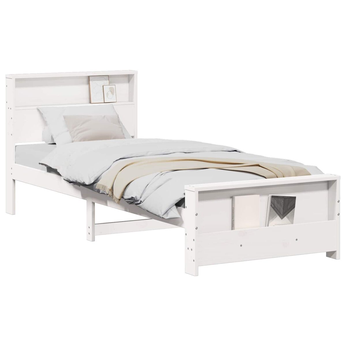 Estrutura de cama de solteiro para adultos - branco 90 x 200 cm madeira processada