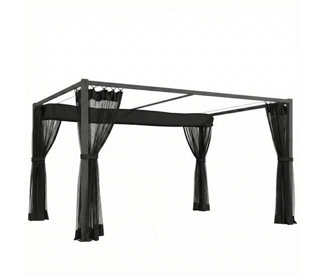 Outsunny pérgola de jardim 3x4 m com teto retrátil e 4 paredes laterais em rede, toldo de jardim com estrutura de alumínio, upf30+, pavilhão para