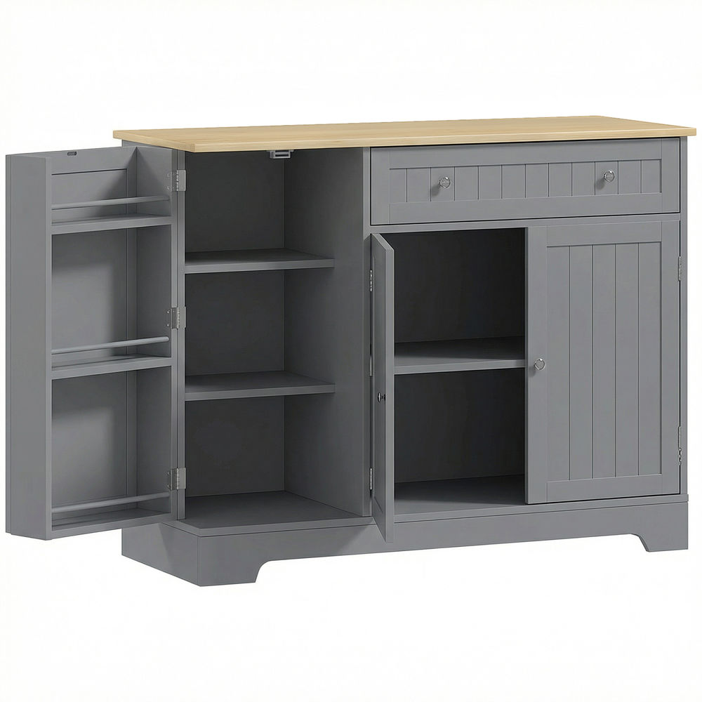 Homcom aparador de cozinha armário de cozinha com 3 prateleiras de porta 1 gaveta prateleiras ajustáveis aparador para sala de jantar 105x40x83 cm cinzento
