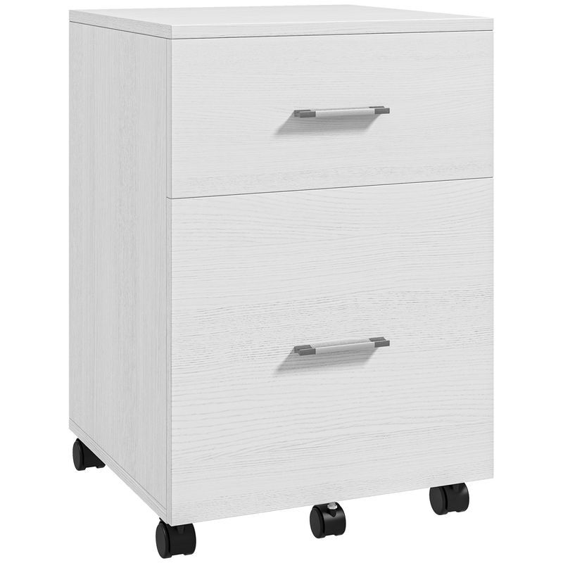Homcom arquivador para escritório com 2 compartimentos bloco de gaveta de com rodas móvel arquivador para arquivos a4 ou documentos 39,5x39x58,5 cm