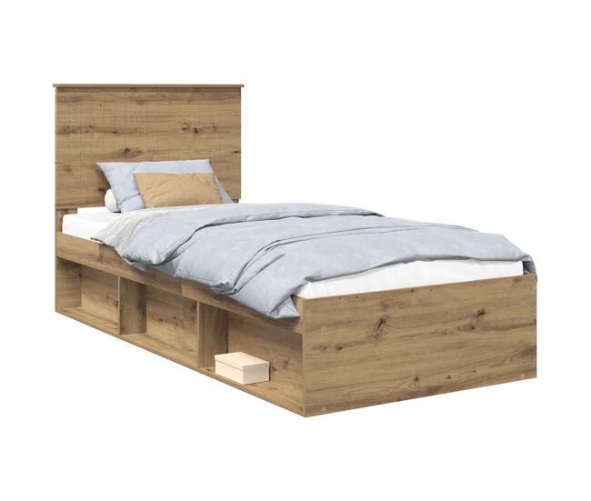 Estrutura de cama de solteiro moderno com cabeceira - carvalho artesanal 90 x 200 cm