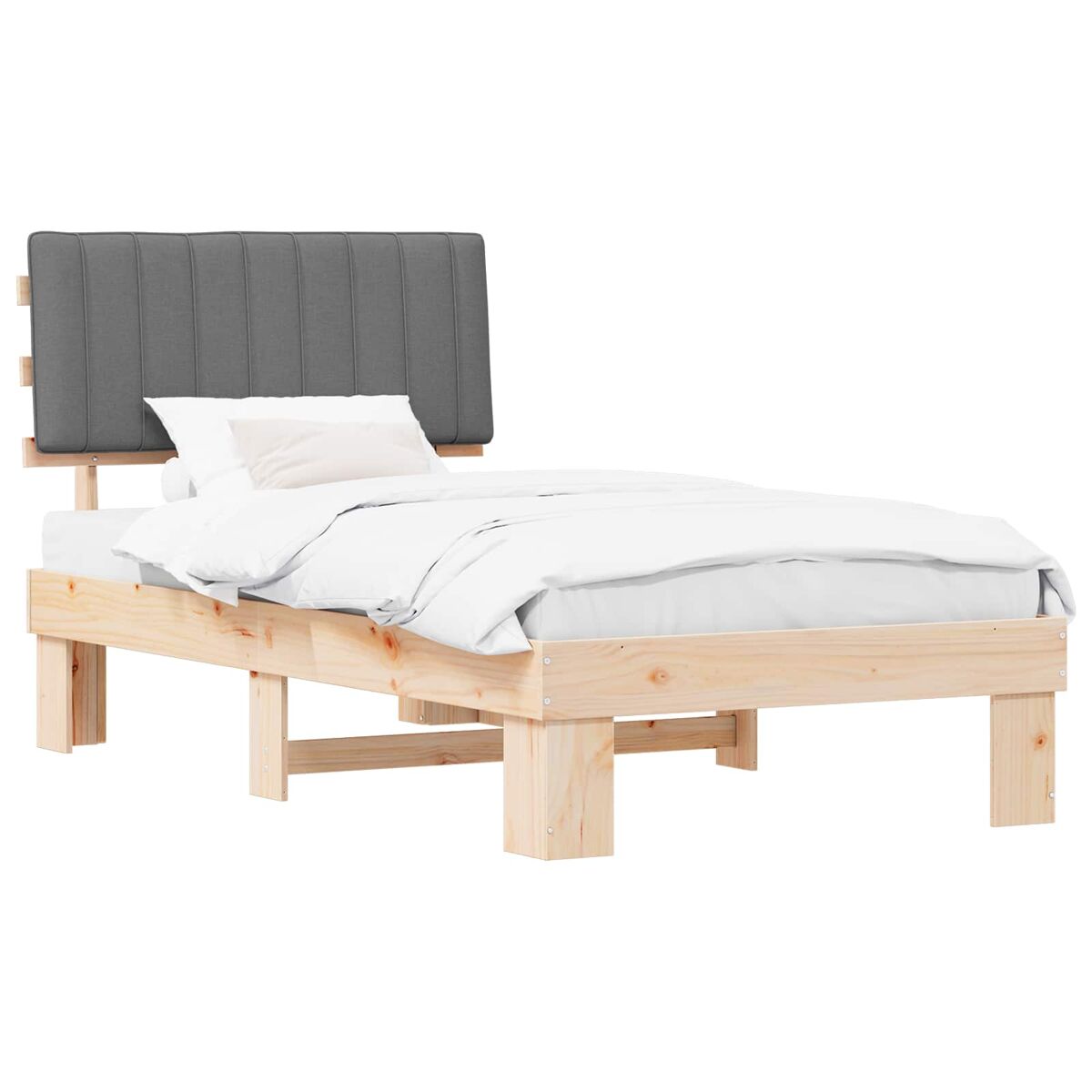 Estrutura de cama de solteiro simple com cabeceira estofada cinzento-claro