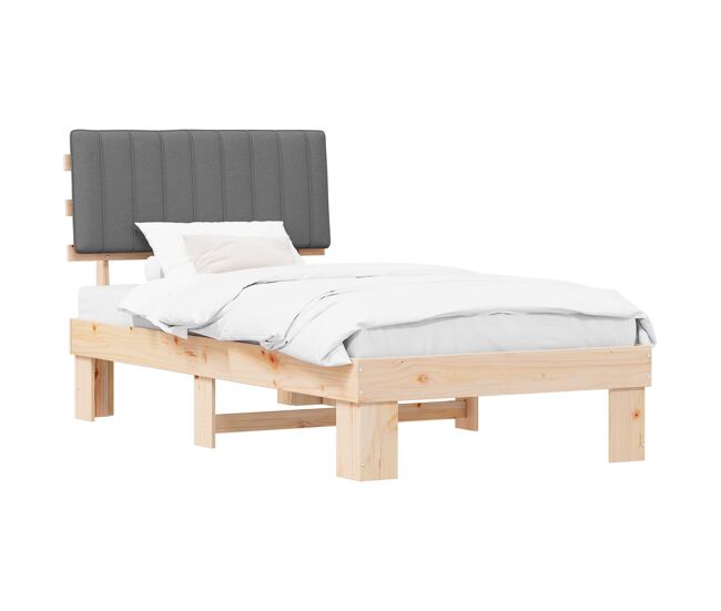 Estrutura de cama de solteiro simple com cabeceira estofada cinzento-claro