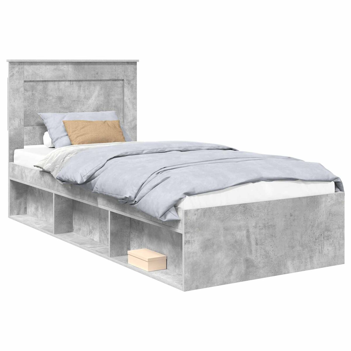 Estrutura de cama de solteiro para adultos com cabeceira - cinza concreto 100 x 200 cm