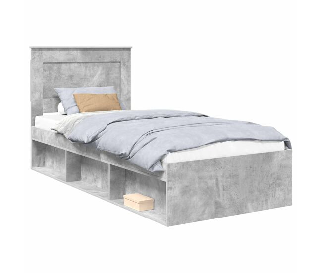 Estrutura de cama de solteiro para adultos com cabeceira - cinza concreto 100 x 200 cm