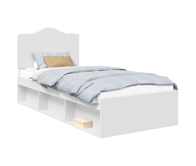 Estrutura de cama de solteiro para adultos - branco 90 x 190 cm madeira de pinheiro sólida