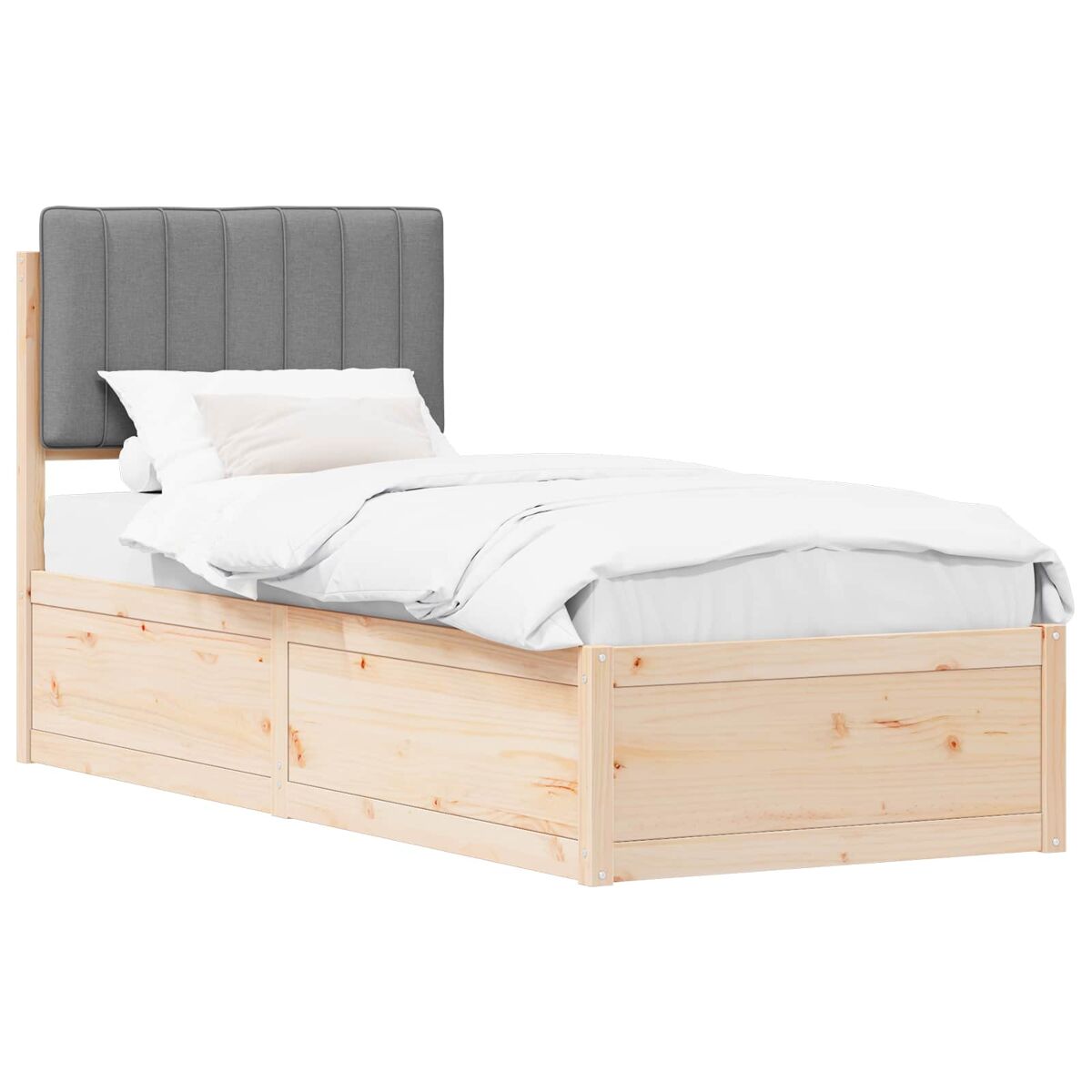 Estrutura de cama de solteiro simple com cabeceira estofada cinzento-claro