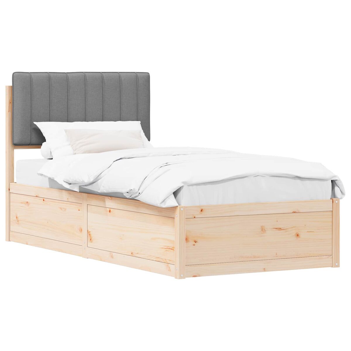 Estrutura de cama de solteiro simple com cabeceira estofada cinzento-claro