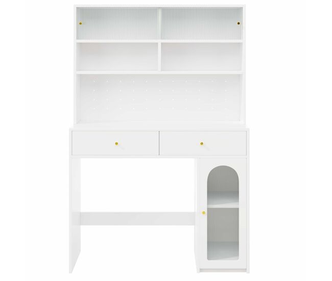 Móvel de cozinha + tamanho padrão - com balcão integrado, 2 gavetas, prateleira ajustável e espaço aberto - branco