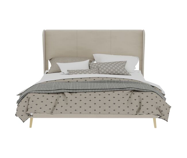 Cama estofada minimalista 160x200 - cabeceira acolchoada, base baixa sem arrumação - bege