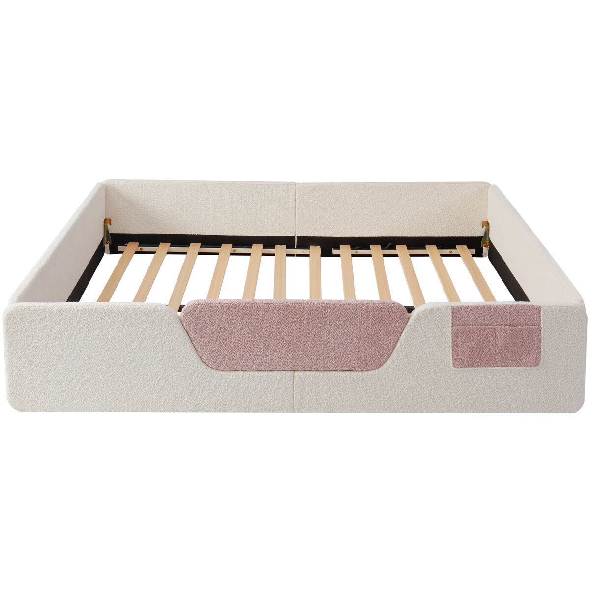 Cama estofada, 140x190 cm - barreira removível, bolso integrado, veludo - bege