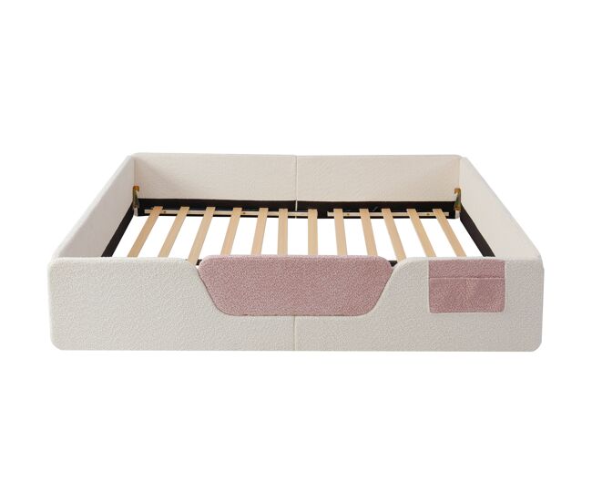 Cama estofada, 140x190 cm - barreira removível, bolso integrado, veludo - bege