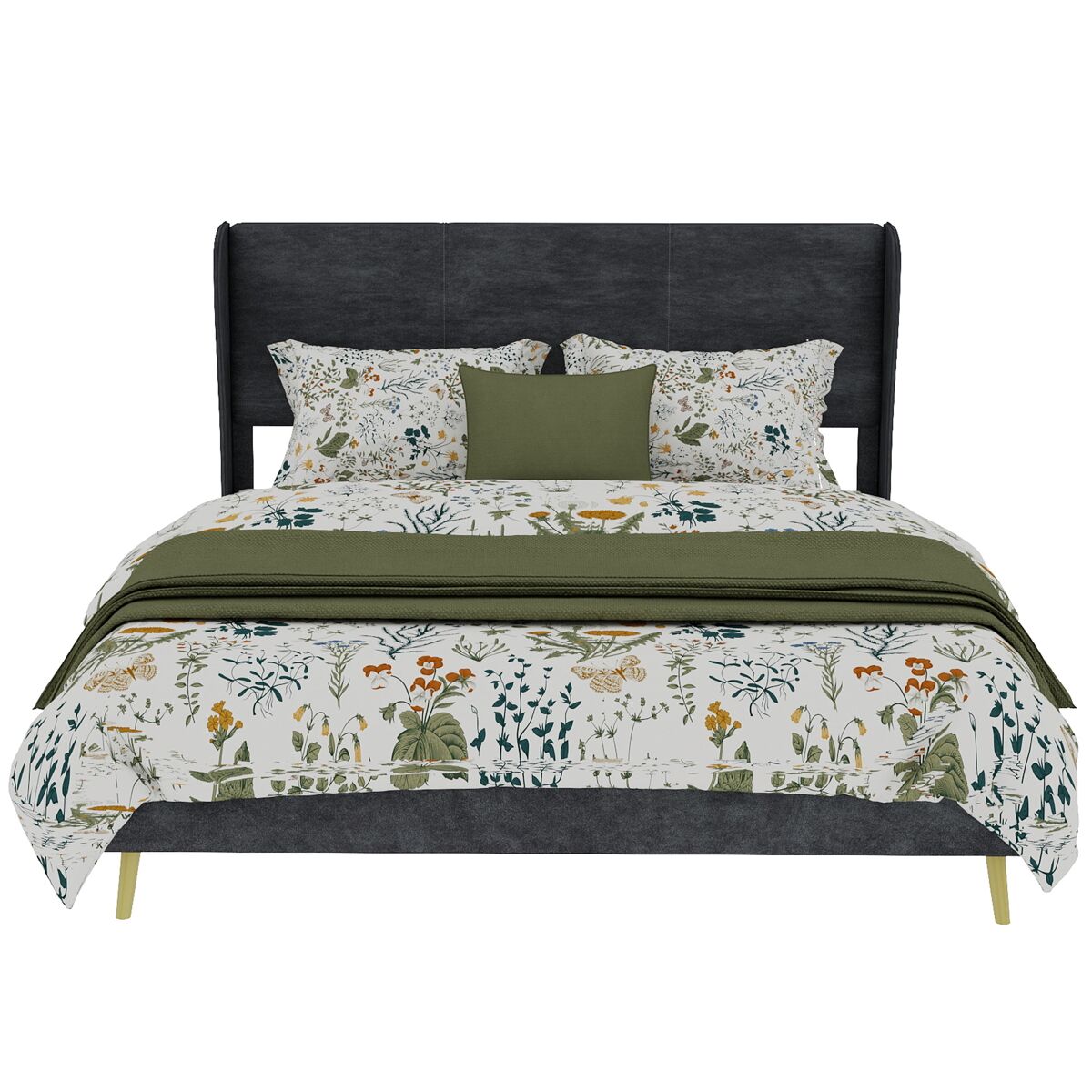 Cama estofada 140x200 - cabeceira macia, base baixa sem arrumação - cinza