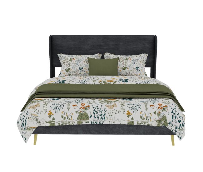 Cama estofada 140x200 - cabeceira macia, base baixa sem arrumação - cinza