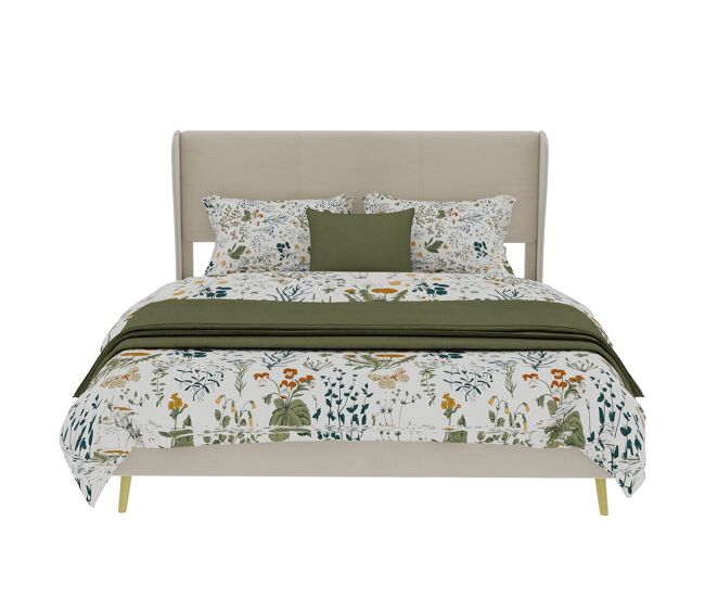 Cama estofada 140x200 cm - minimalista moderna, cabeceira acolchoada, base baixa, bege