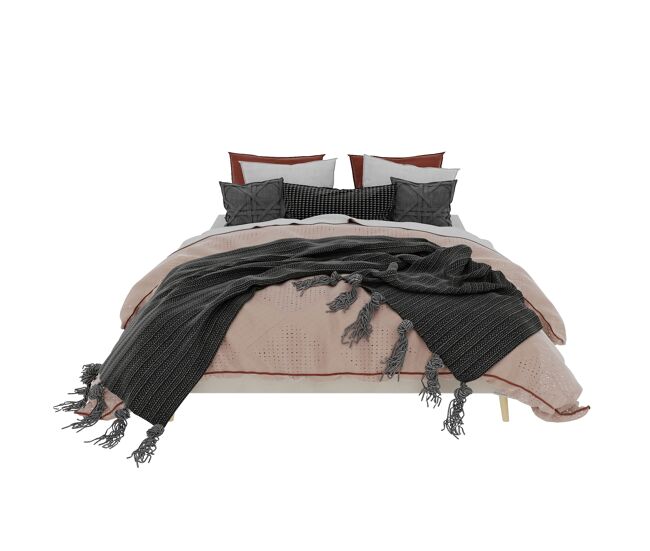 Cama moderna minimalista 160x200 - base baixa, estilo moderno - bege