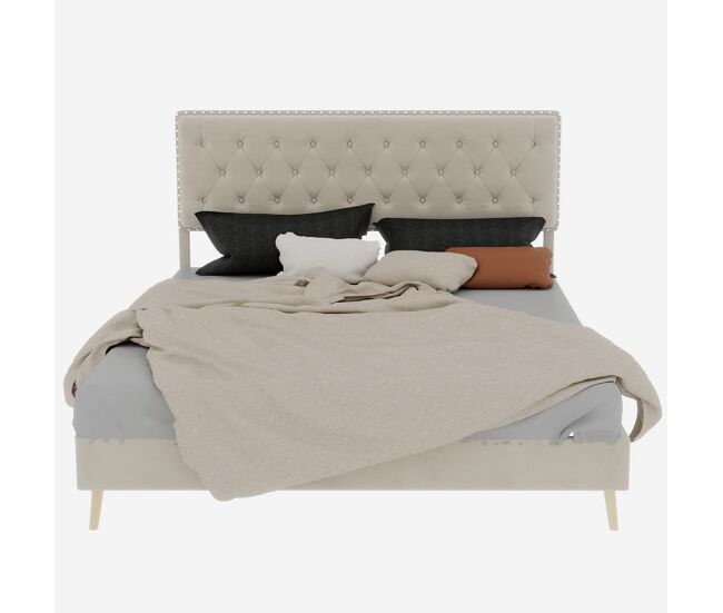 Cama moderna 140x200 - cabeceira macia e confortável, sem barra elevadora - bege