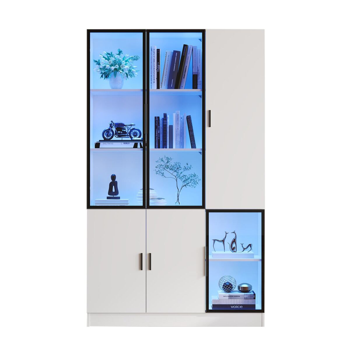 Vitrine de vidro 200 cm - estante multiusos com luzes led, porta de vidro e moldura de alumínio - branco