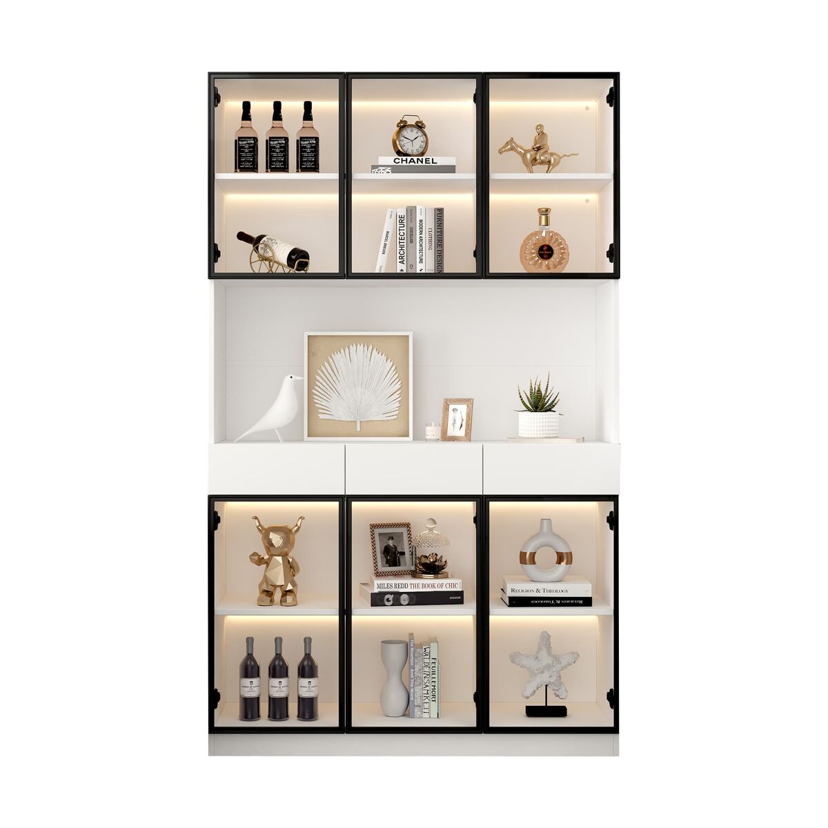 Vitrine de vidro 200 cm - estante multiusos com luzes led - branco