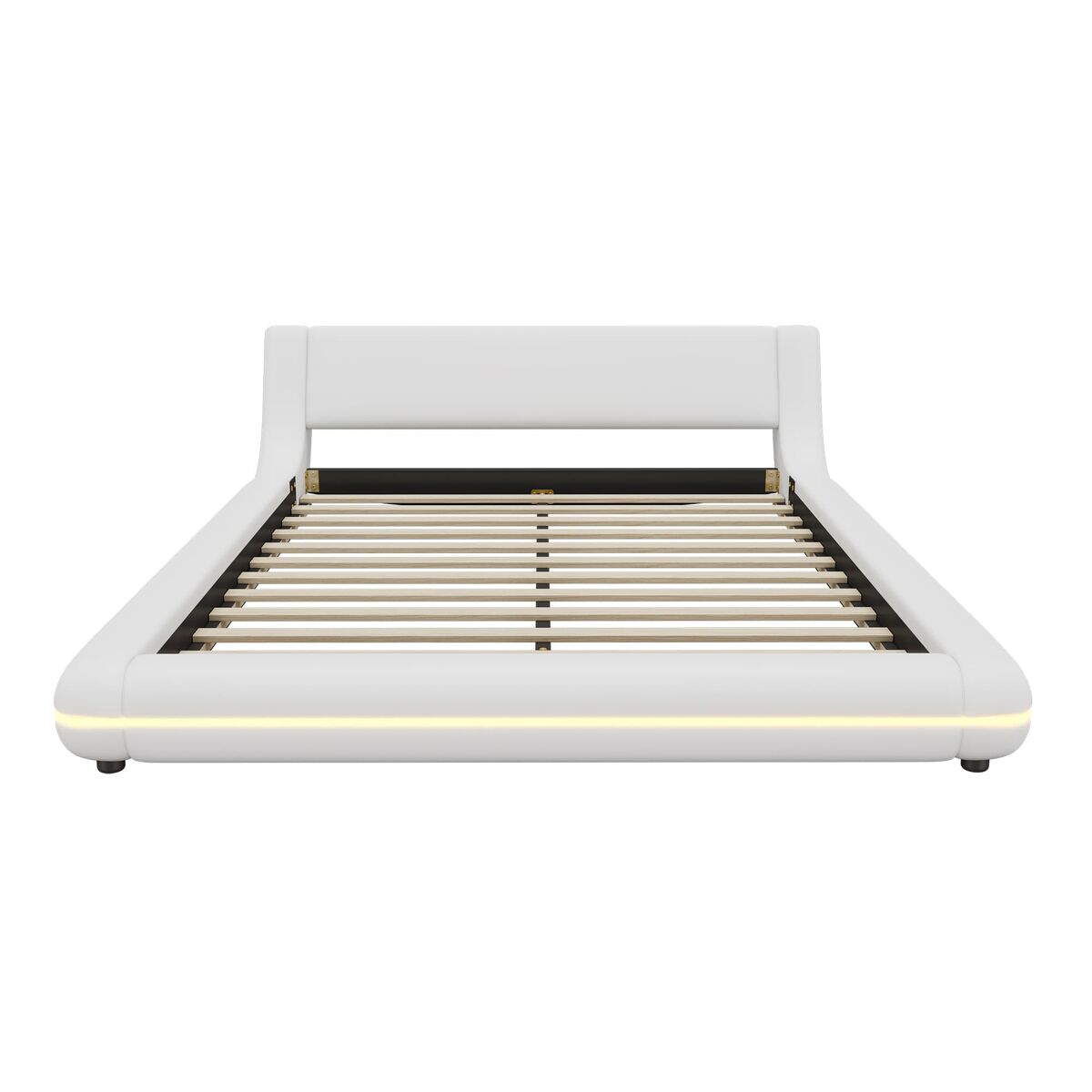 Cama baixa 140x200 cm - pu, luz led ambiente, comando remoto com 24 botões - branco