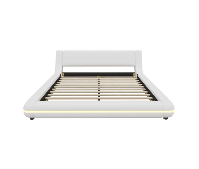 Cama baixa 140x200 cm - pu, luz led ambiente, comando remoto com 24 botões - branco