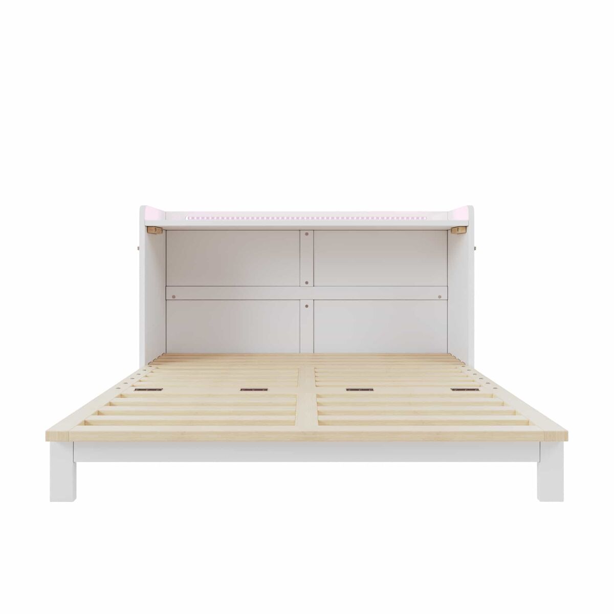 Cama rebatível 140x200 cm - gavetas inferiores, usb e tomada, led, plataforma convertível, sem colchão, branco