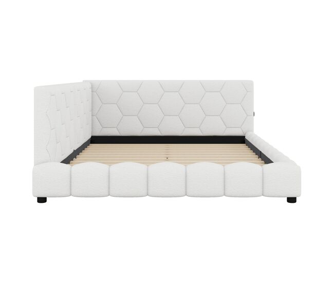Cama tipo sofá-cama 140x200 - sofá-cama com luz ambiente, usb, tipo-c, material confortável - branco
