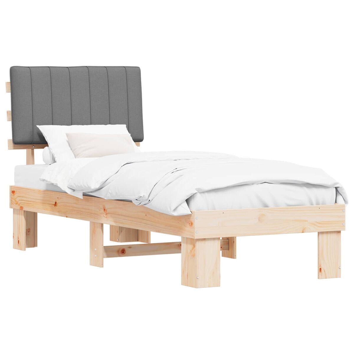 Estrutura de cama de solteiro simple com cabeceira estofada cinzento-claro