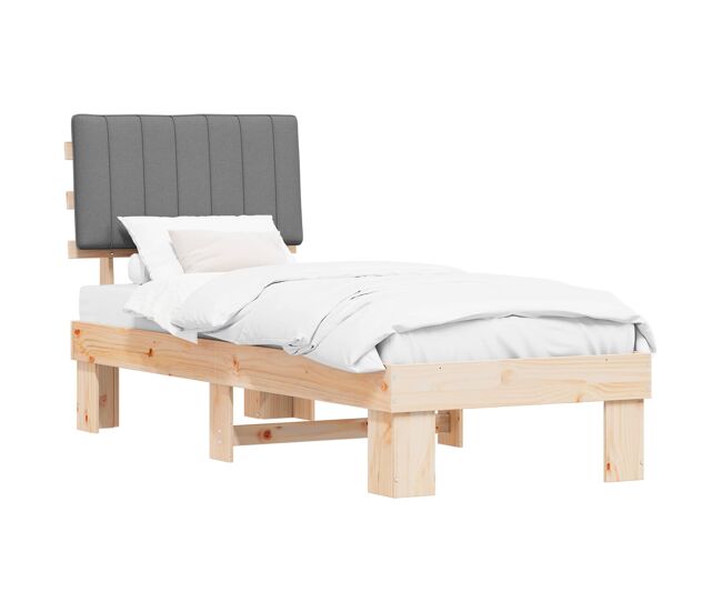 Estrutura de cama de solteiro simple com cabeceira estofada cinzento-claro