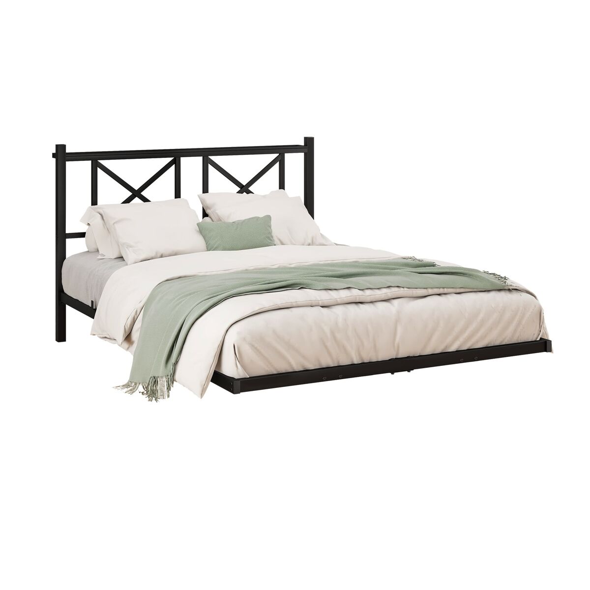 Cama de casal 120x200 cm - estrutura metálica com led e estação de carregamento, robusta - preto