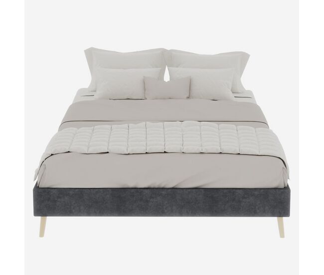 Cama minimalista 140x200 - estilo moderno, caixa baixa, veludo holandês - cinza