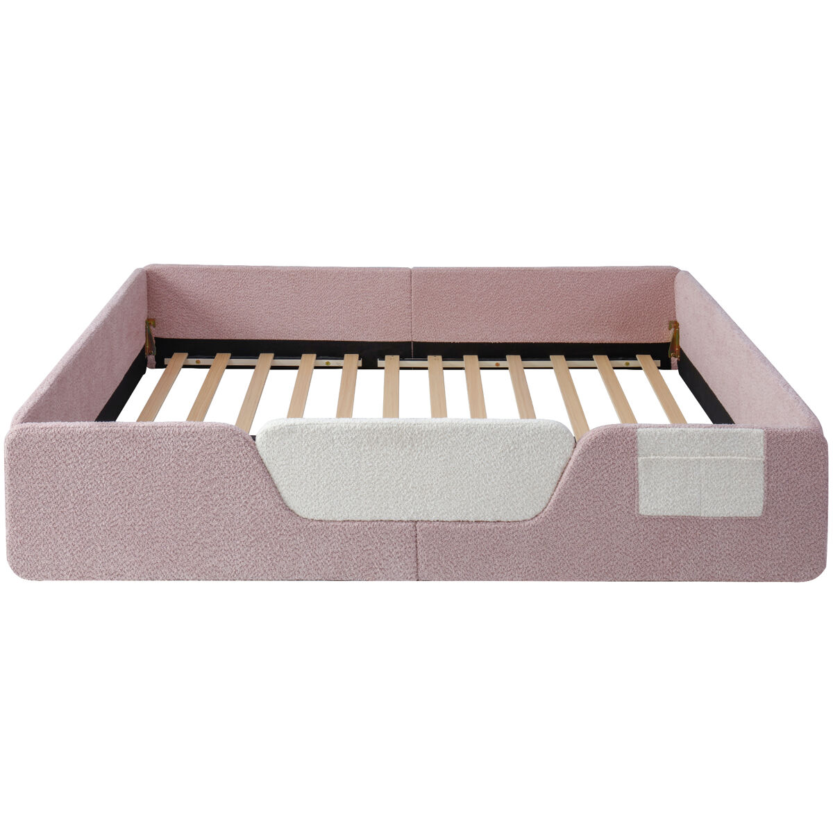 Cama estofada, 140x190 cm - barreiras removíveis, bolso lateral, veludo único - rosa