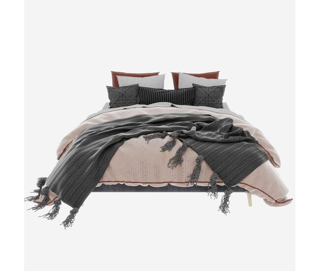 Cama minimalista moderna 160x200 cm - estofada em veludo, base baixa - cinzenta