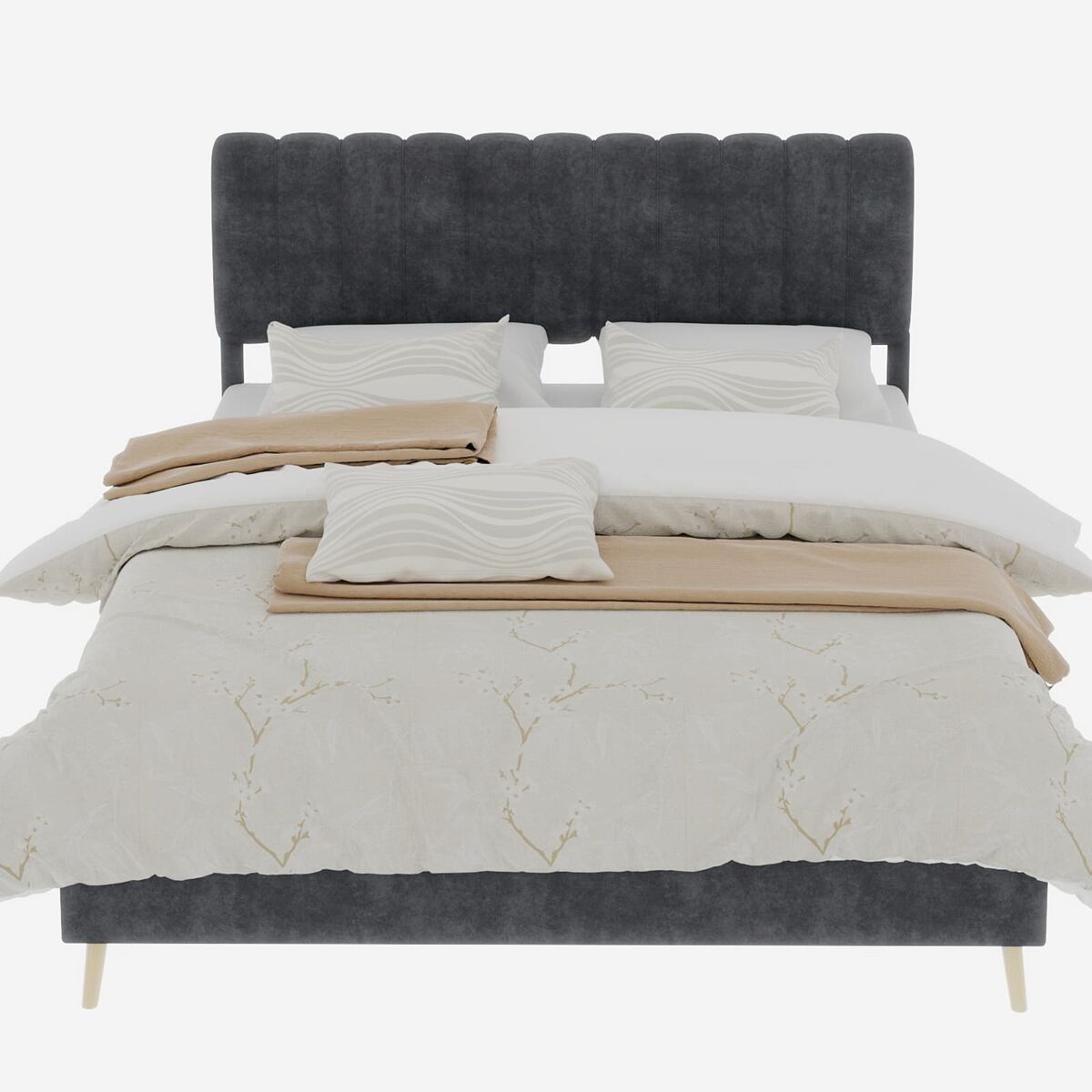 Cama estofada minimalista 140x200 - cabeceira suave, base baixa, multifuncional - cinza