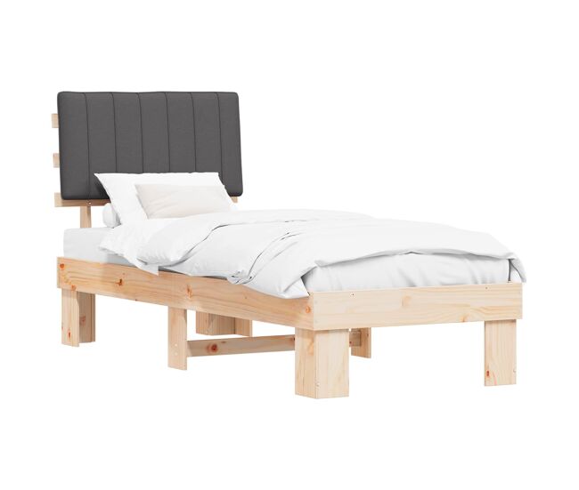 Estrutura de cama de solteiro para adultos com cabeceira estofada cinza escuro