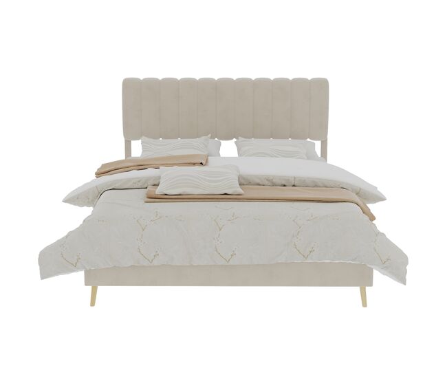 Cama estofada 160x200 - cabeceira acolchoada, base baixa sem arrumação - bege