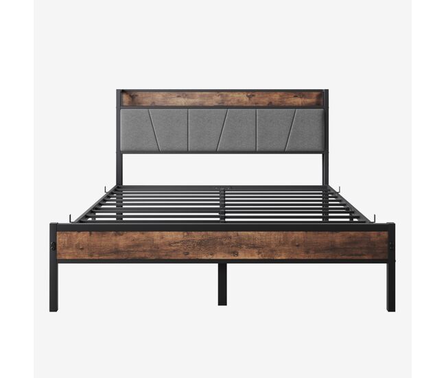 Cama metálica 140x200 - led inteligente, cabeceira com usb, sem estrado - castanho antigo
