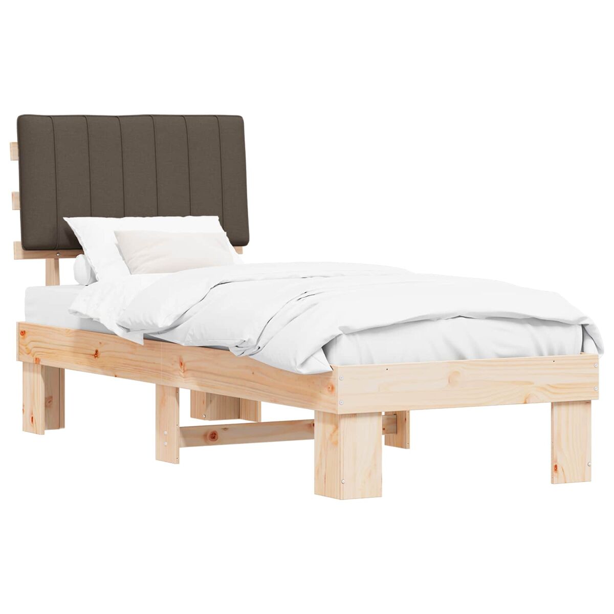 Estrutura de cama de solteiro design com cabeceira estofada cinzento-acastanhado