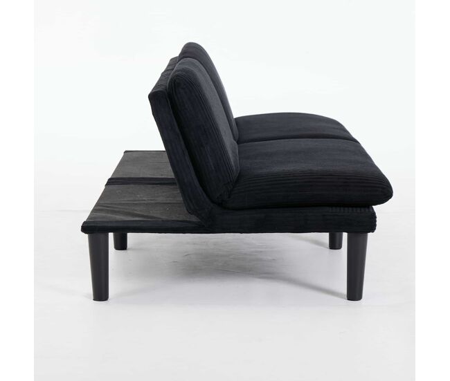 Sofá reclinável de 2 lugares - encosto ajustável a 106-140-180°, pés em plástico preto, estofo tipo veludo canelado, estrutura em madeira - preto