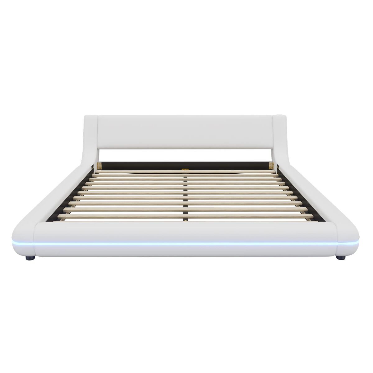 Cama baixa 160x200 cm - pu, led ambiente, design moderno - blanc