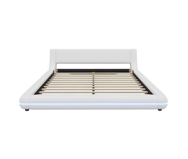 Cama baixa 160x200 cm - pu, led ambiente, design moderno - blanc