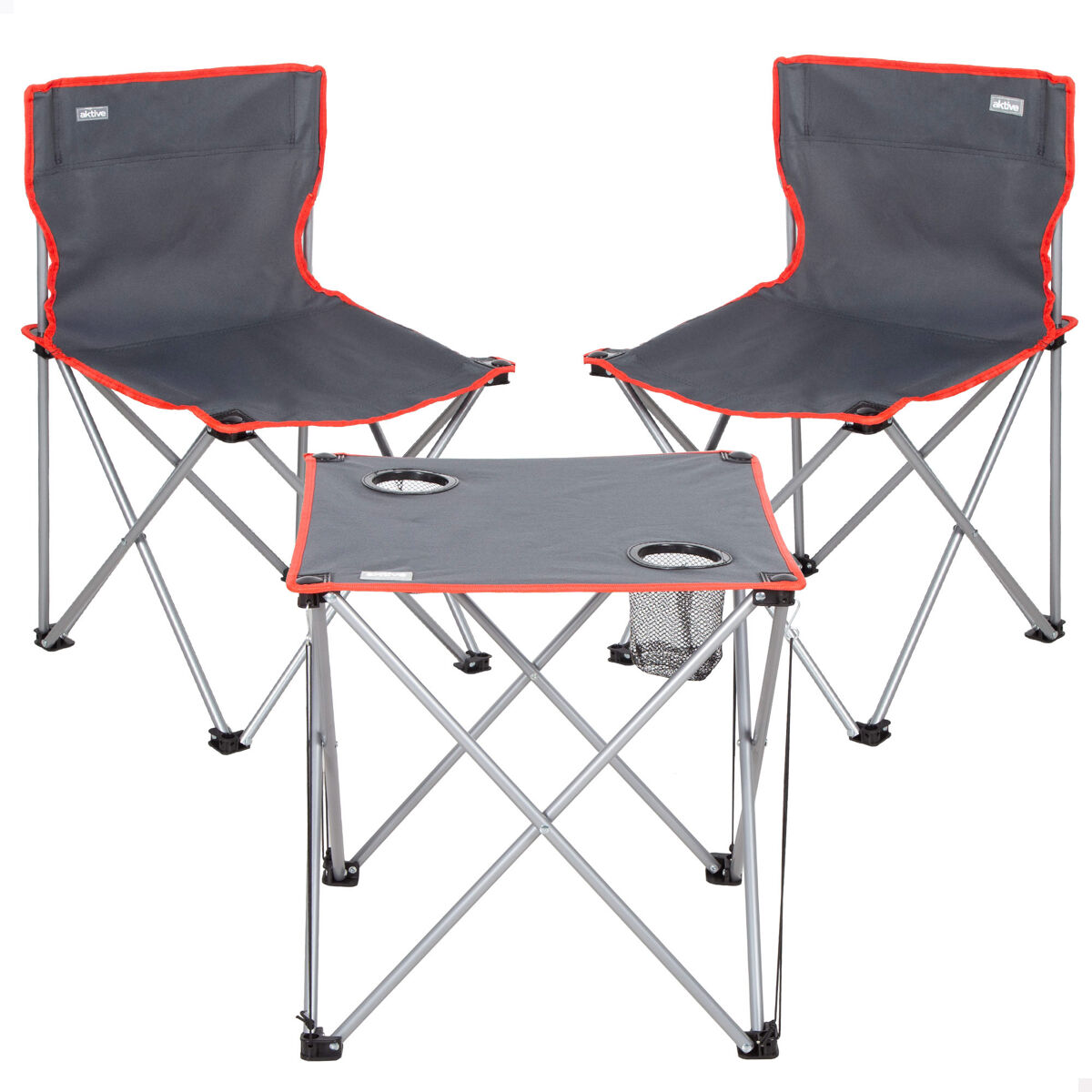 Aktive Conjunto de mesa e 2 cadeiras de campismo em aço