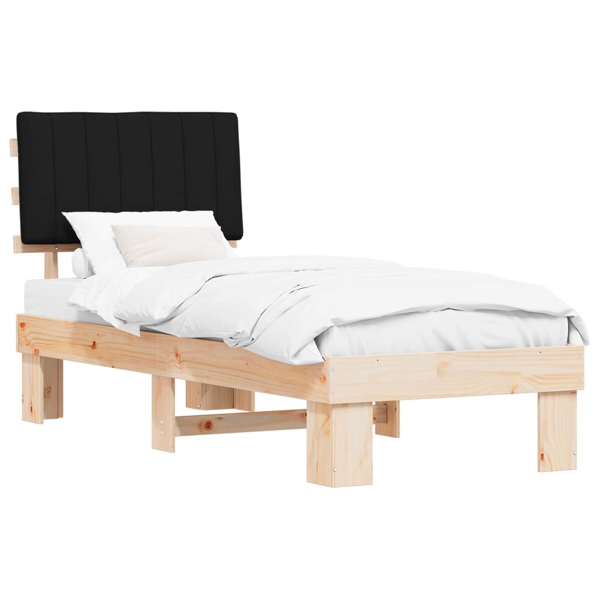 Estrutura de cama de solteiro para adultos com cabeceira estofada preto 75 x 190 cm